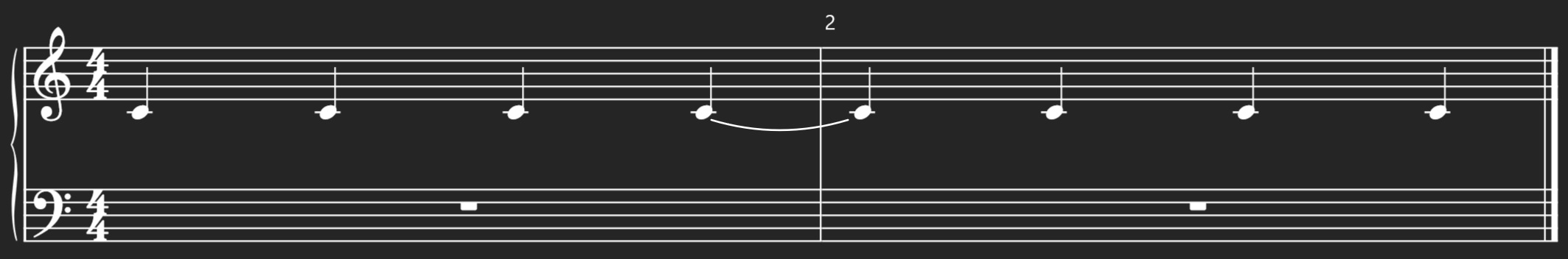Showing a tie connecting two quarter notes across a bar line.