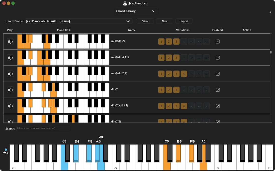 JazzPianoLab Chord Library
